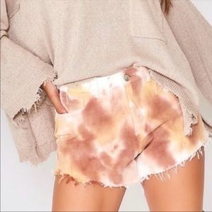 Tie Dye Distressed Raw Edge Denim Jean Shorts